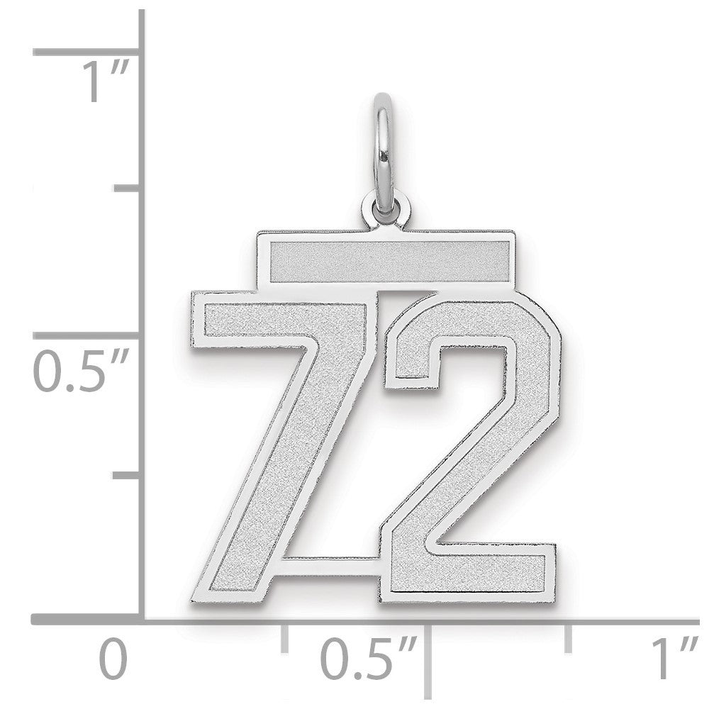 14k White Gold Medium Satin Number 72 Charm Pendant