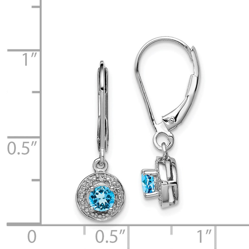 Sterling Silver Rhodium-plated Diam. & Blue Topaz Dangle Earrings
