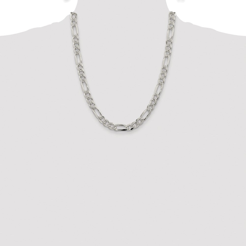 Sterling Silver Rhodium-plated 8mm Pav� Flat Figaro Chain Necklace 22"