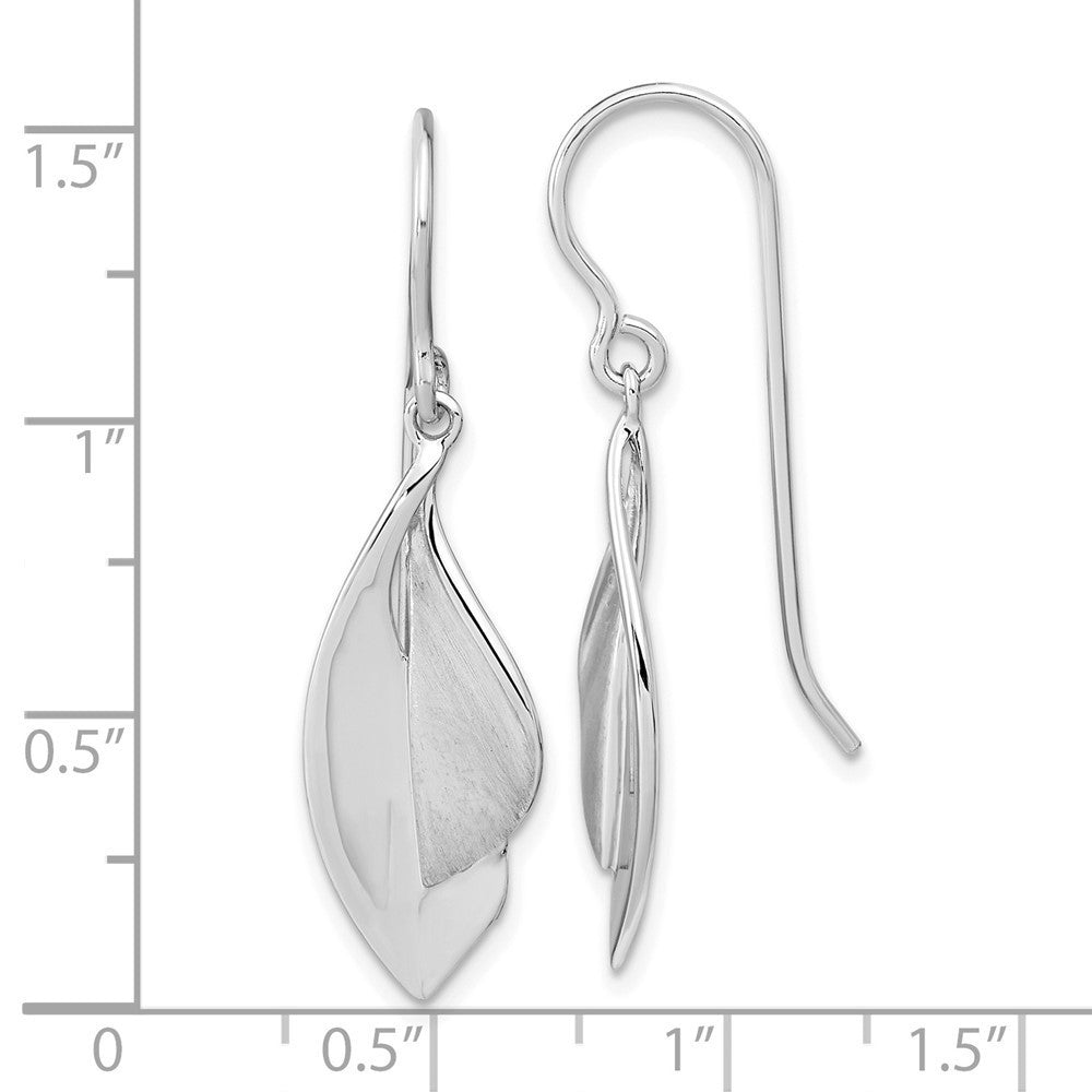 Sterling Silver RH plate Brushed and Polished Shephard Hook Dangle Earrings
