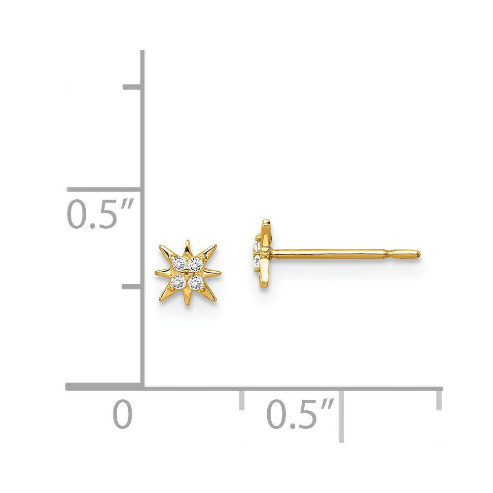14k Yellow Gold CZ Star Button Stud Earrings