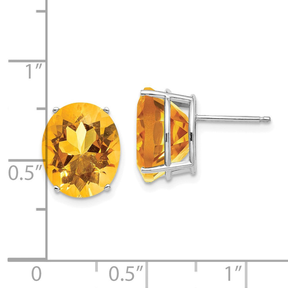 14k White Gold 12x10mm Oval Citrine Stud Earrings