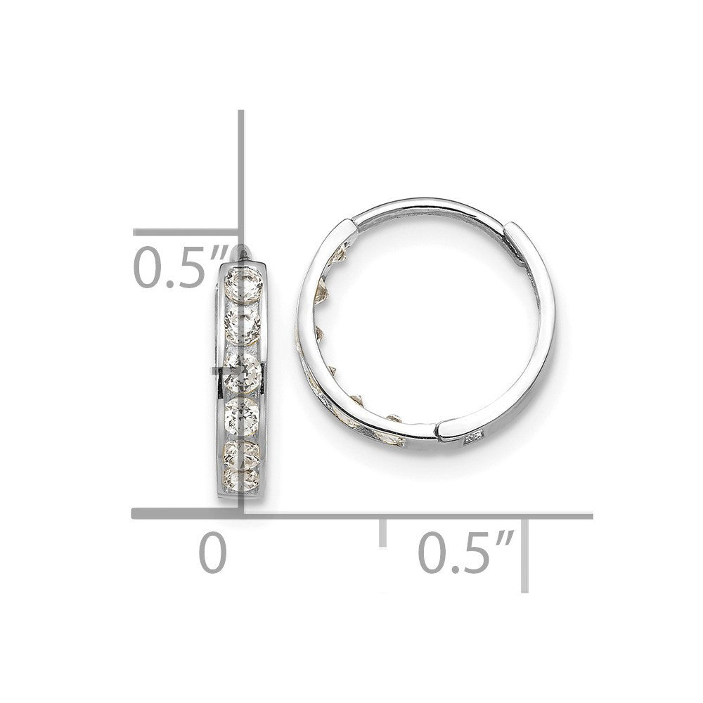 14k White Gold CZ Children's Hinged Hoop Earrings
