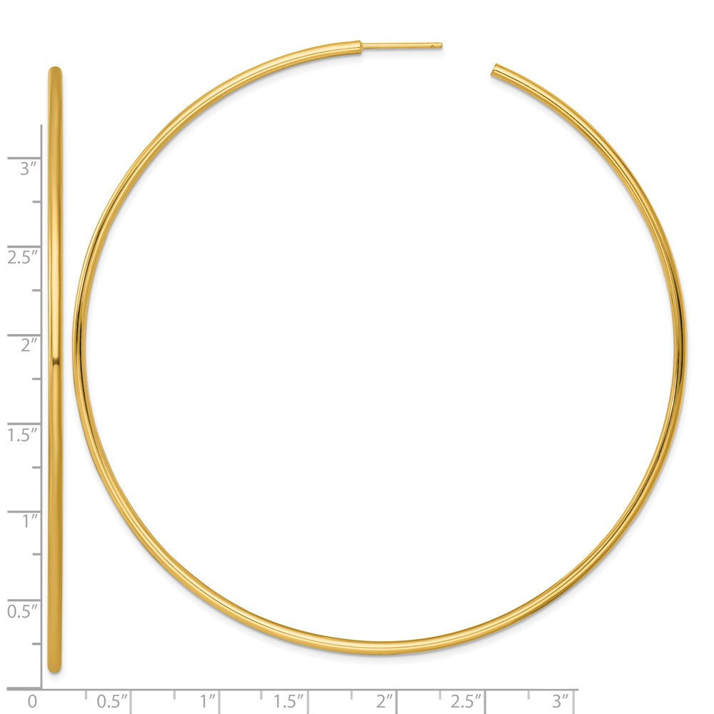 14k Yellow Gold Polished 2.0 x 90mm Tube C-Hoop Earrings