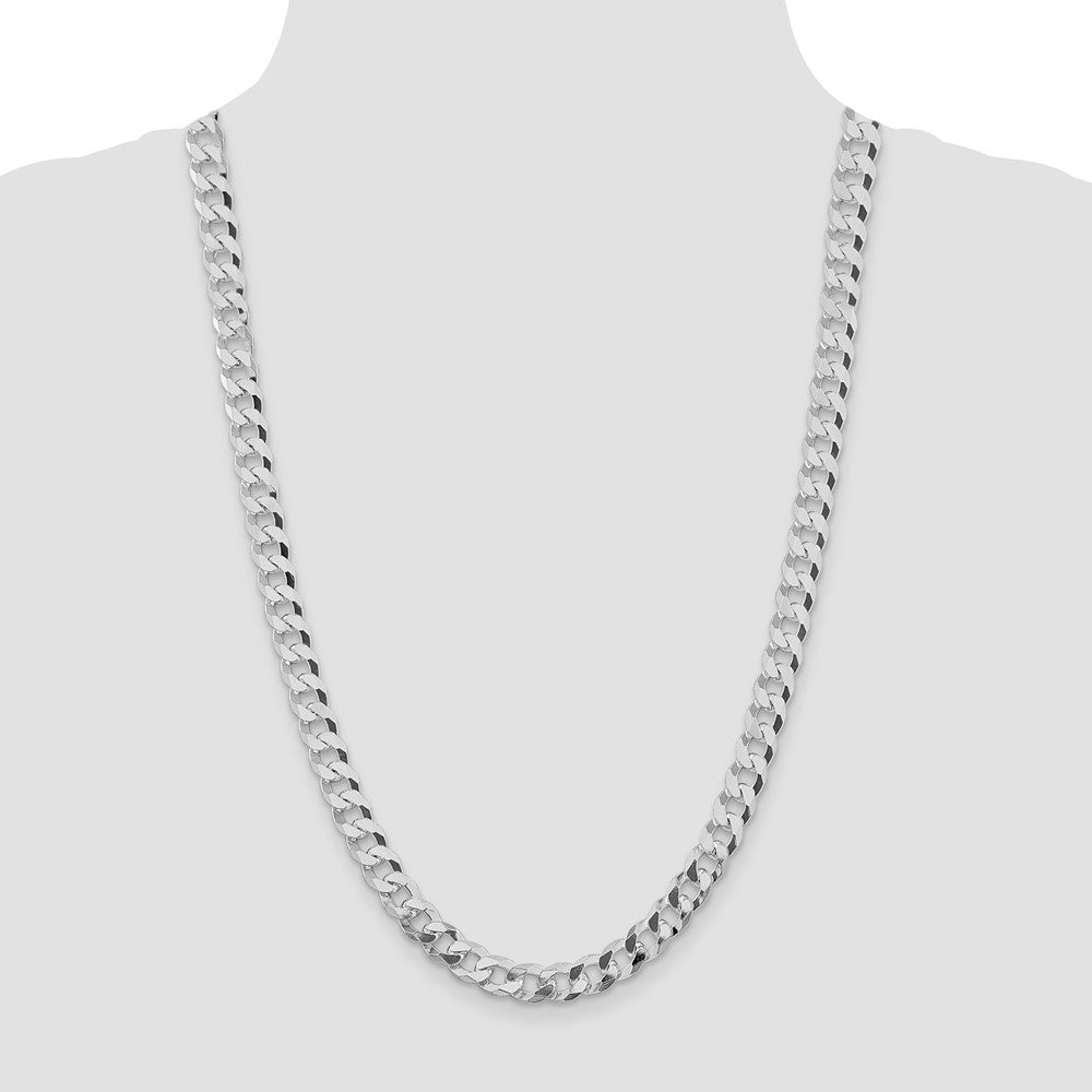 Sterling Silver Rhodium-plated 8.5mm Beveled Curb Chain Necklace 26"