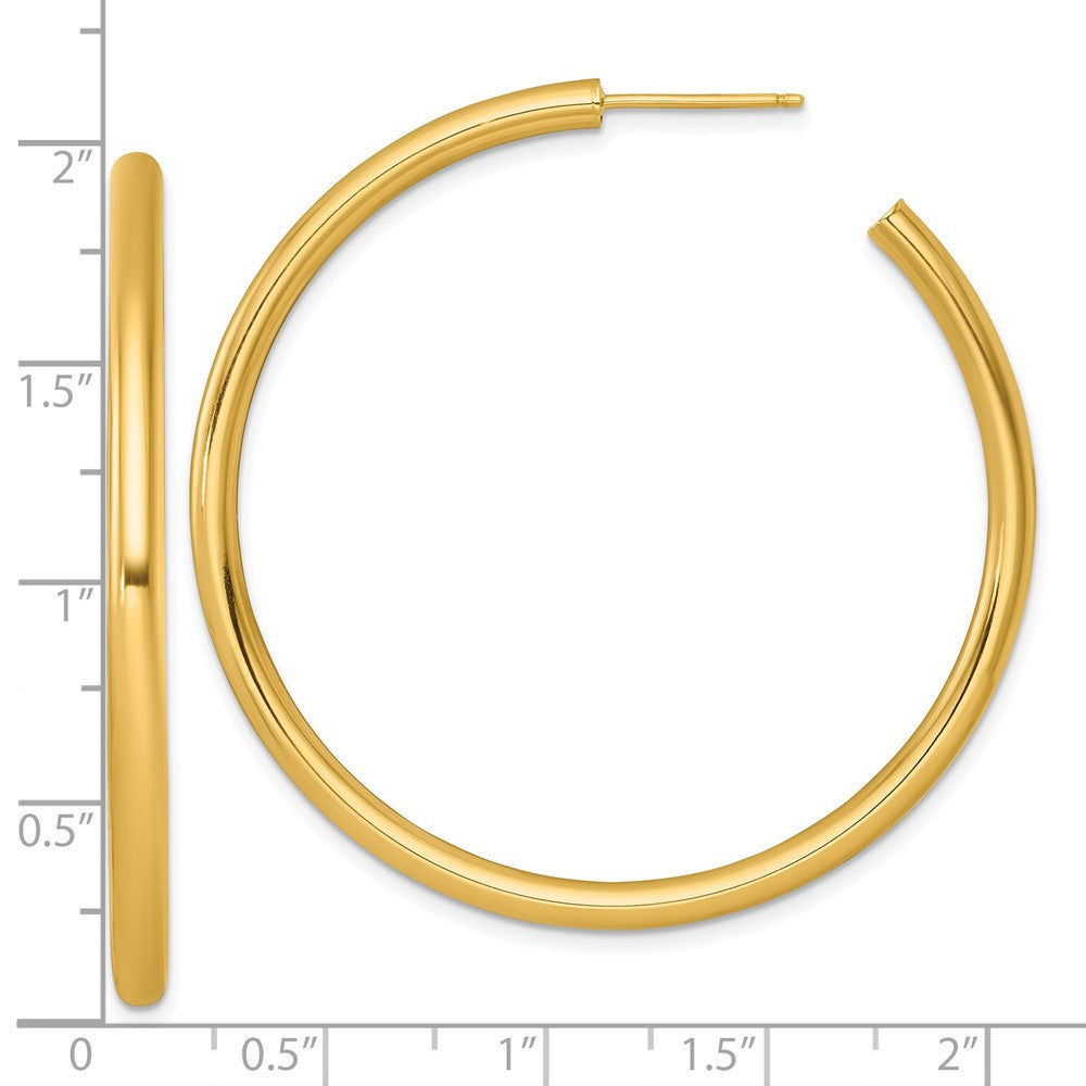 14k Yellow Gold Polished 3.0 x 50mm Tube C-Hoop Earrings