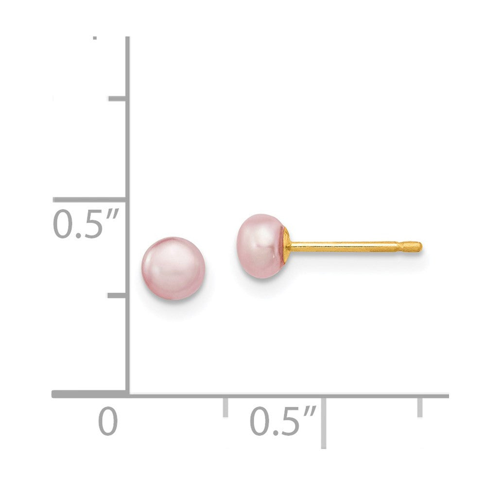 14k Yellow Gold 4-5mm Purple Freshwater Cultured Button Pearl Stud Earrings