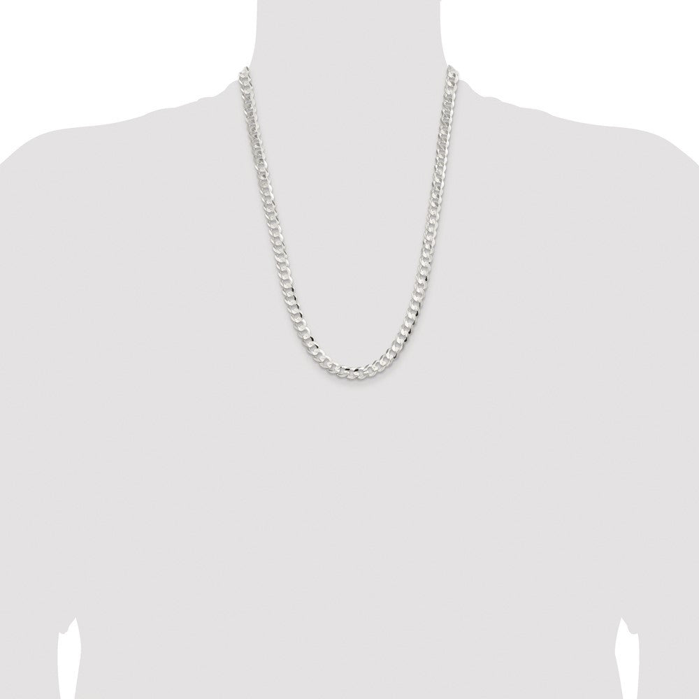 Sterling Silver Rhodium-plated 7.8mm Concave Beveled Curb Chain Necklace 24"
