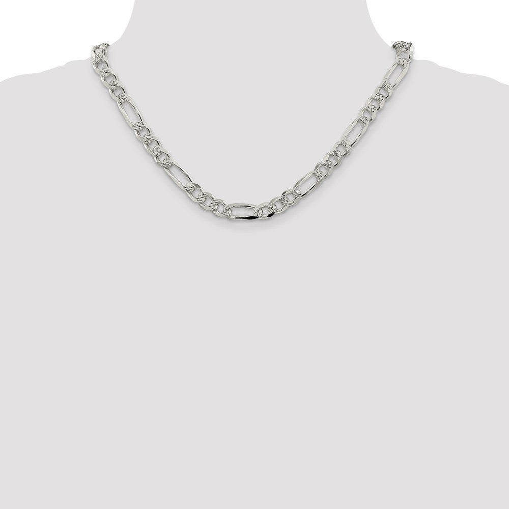 Sterling Silver 8mm Pav� Flat Figaro Chain Necklace 18"