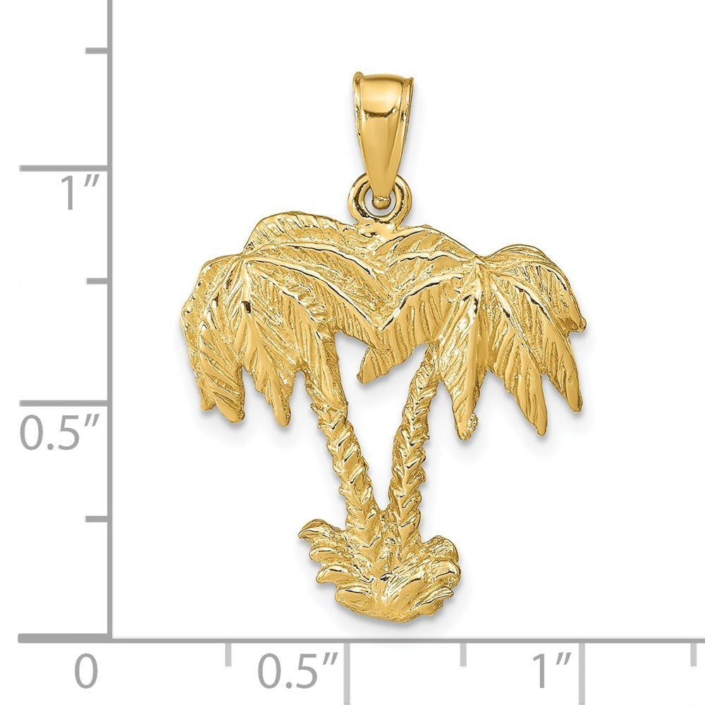 14k Yellow Gold Double Palm Trees Pendant
