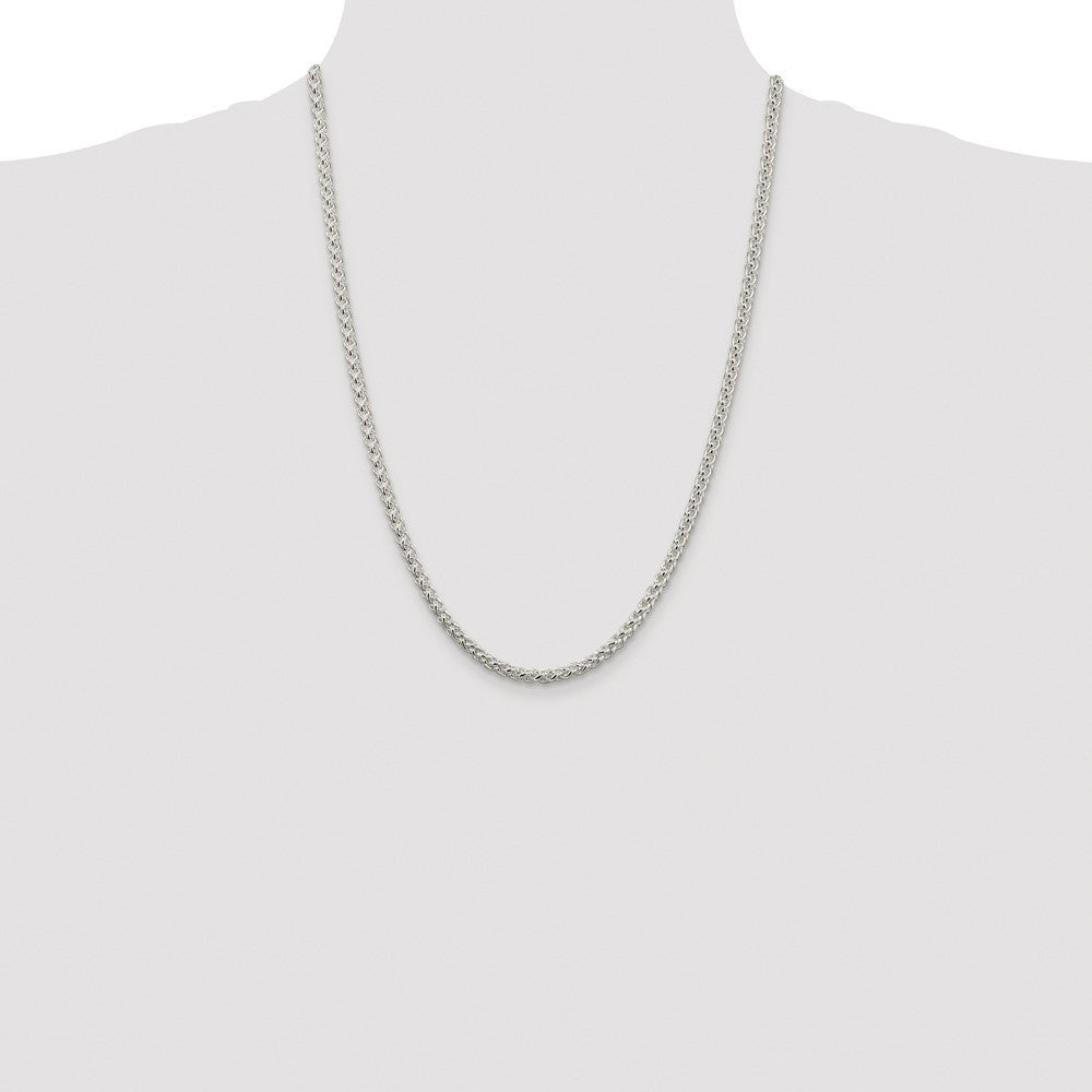 Sterling Silver Rhodium-plated 4mm Round Spiga Chain Necklace 24"