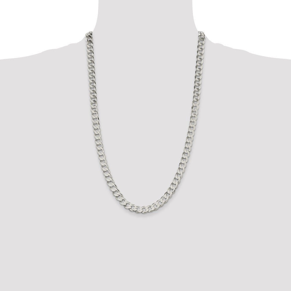 Sterling Silver 7.5mm Flat Curb Chain Necklace 26"