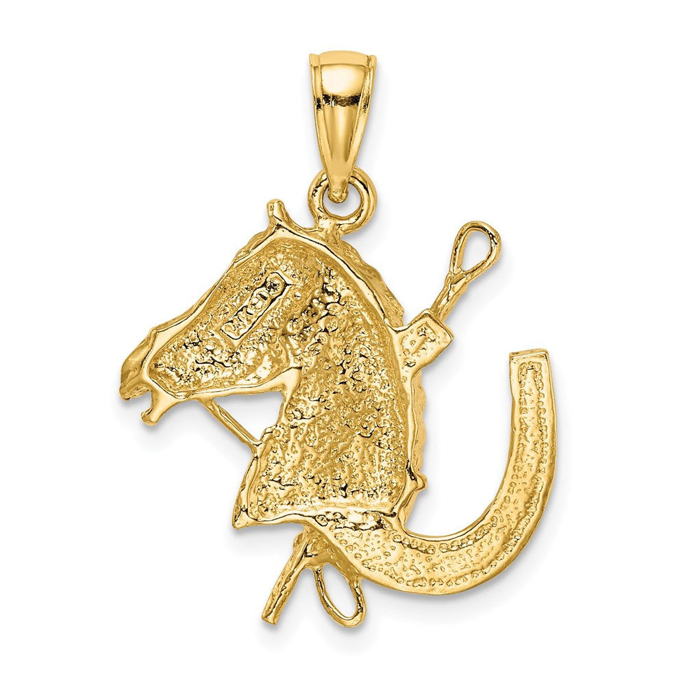 14k Yellow Gold Horse Head Shoe and Crop Charm Pendant