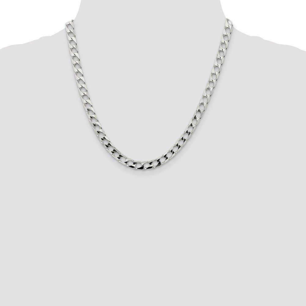 Sterling Silver 6.25mm Diamond-Cut Square Curb Chain Necklace 20"