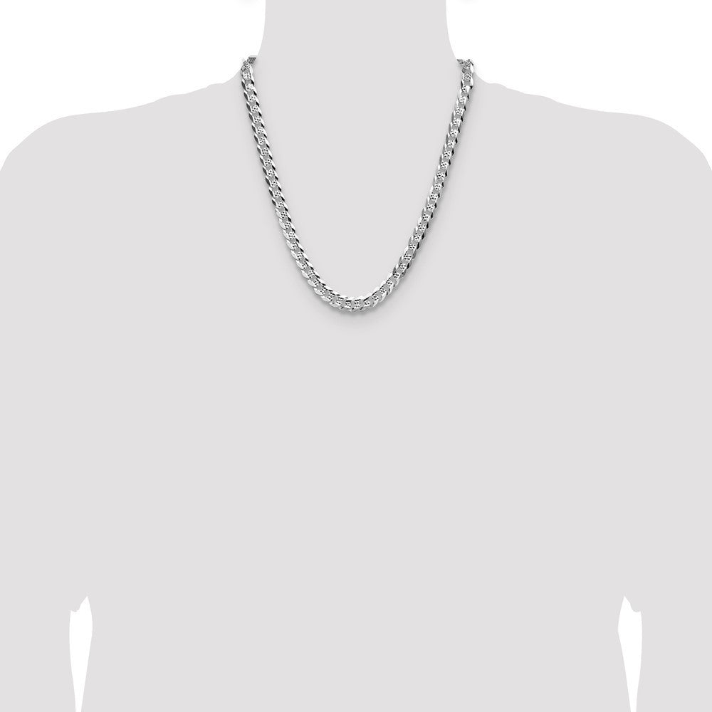 Sterling Silver 7.9mm Flat Diamond-Cut Pave Curb Chain Necklace 22"