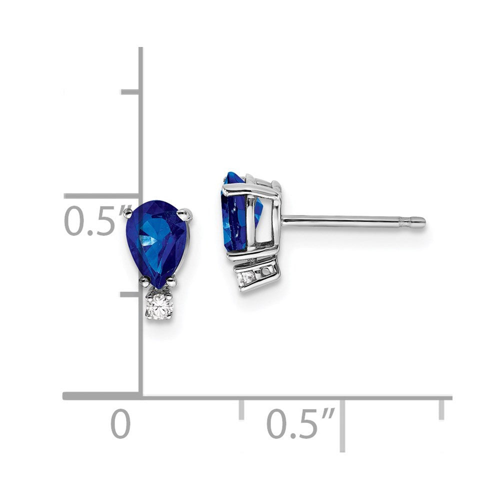 14k White Gold Sapphire Diamond Button Stud Earrings