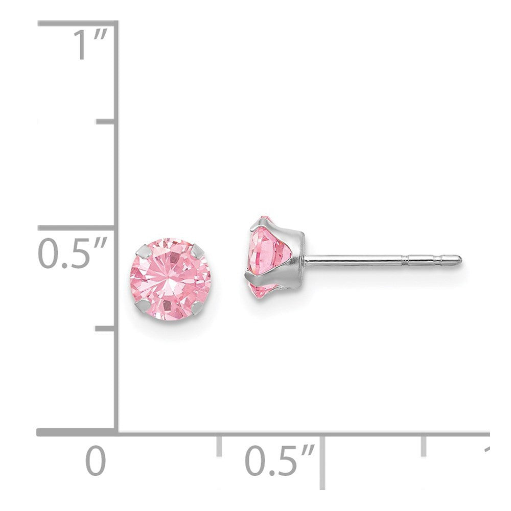14k White Gold 5mm Pink Cubic Zirconia Stud Earrings