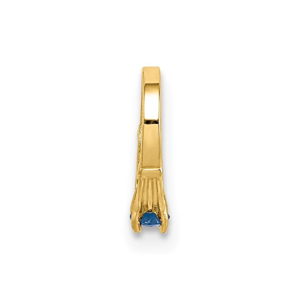 14k Yellow Gold 3D Ring with Dark Blue Glass Stone Charm Pendant