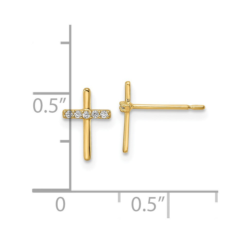 14k Yellow Gold Cubic Zirconia Cross Stud Earrings