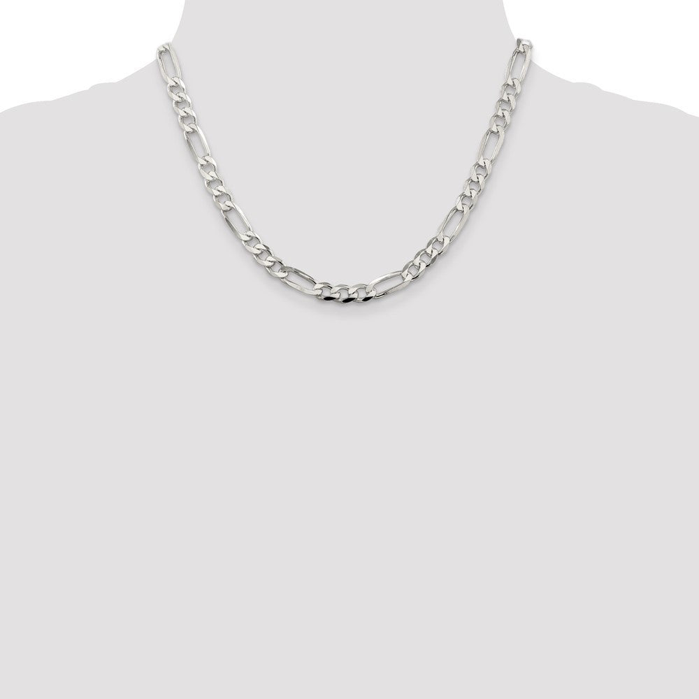 Sterling Silver 7.0mm Pav� Flat Figaro Chain Necklace 18"