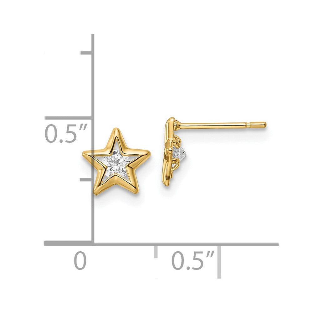 14k Yellow Gold CZ Star Button Stud Earrings