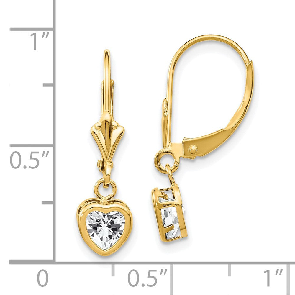 14k Yellow Gold 5mm Heart Cubic Zirconia Drop & Dangle Earrings
