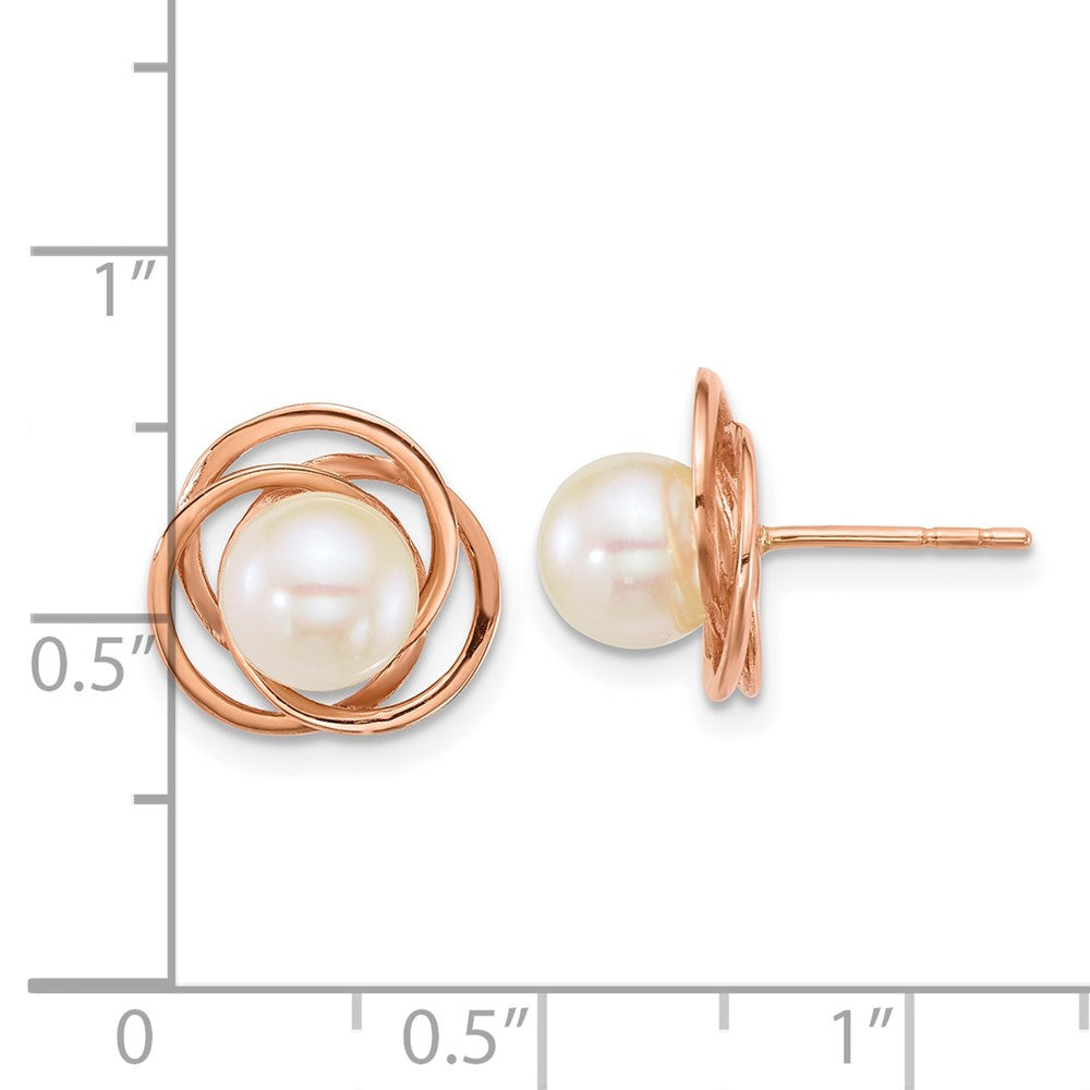 14k Rose Gold South Sea Saltwater Cultured Pearl Love Knot Stud Earrings