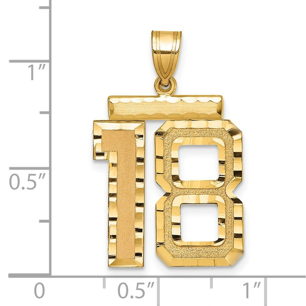 14k Yellow Gold Large Brushed Diamond-cut Number 18 Charm Pendant