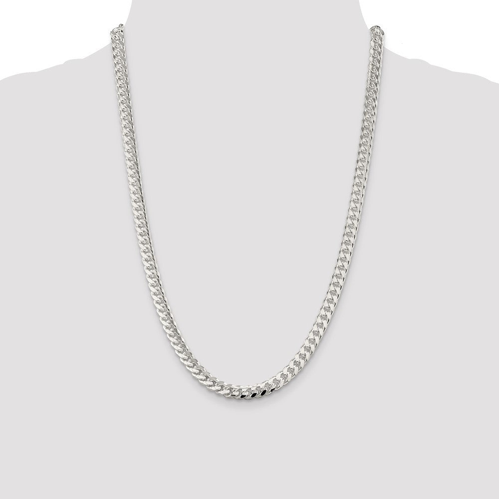 Sterling Silver 7mm Domed w/ Side Diamond-Cut Curb Chain Necklace 24"