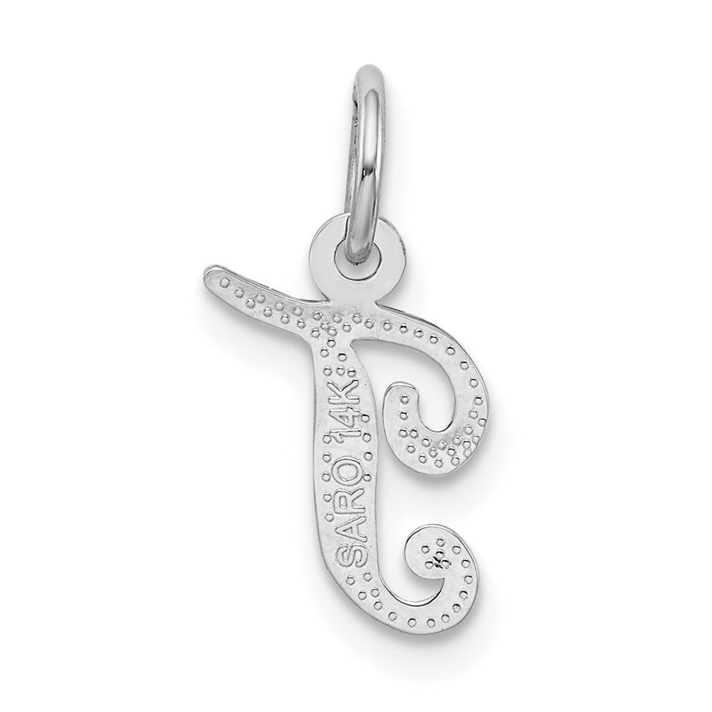 14k White Gold Casted Script Letter T Initial Charm Pendant