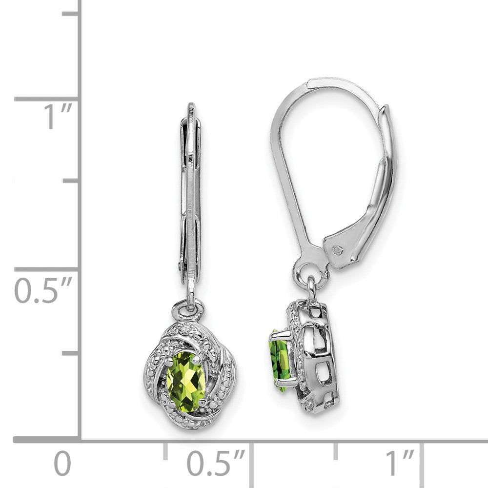 Sterling Silver Rhodium-plated Diam. & Peridot Dangle Earrings