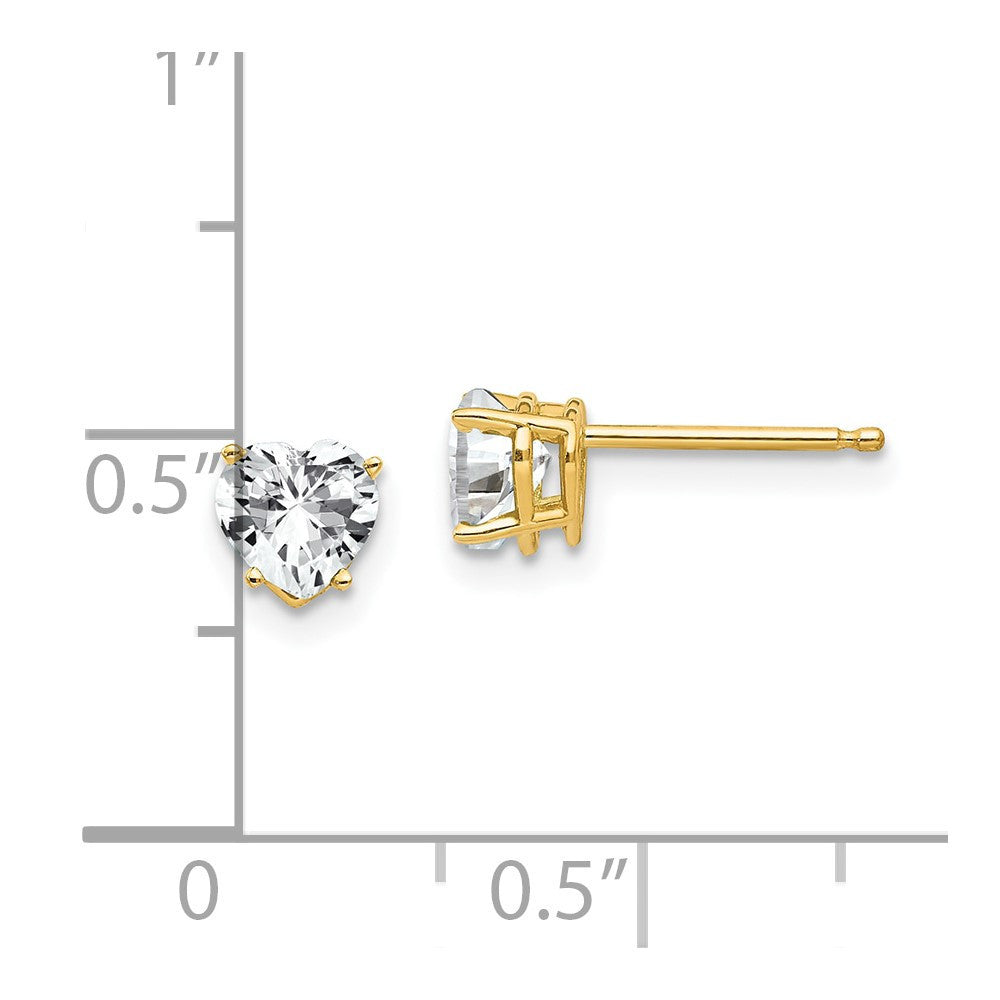14k Yellow Gold 5mm Heart Cubic Zirconia Stud Earrings
