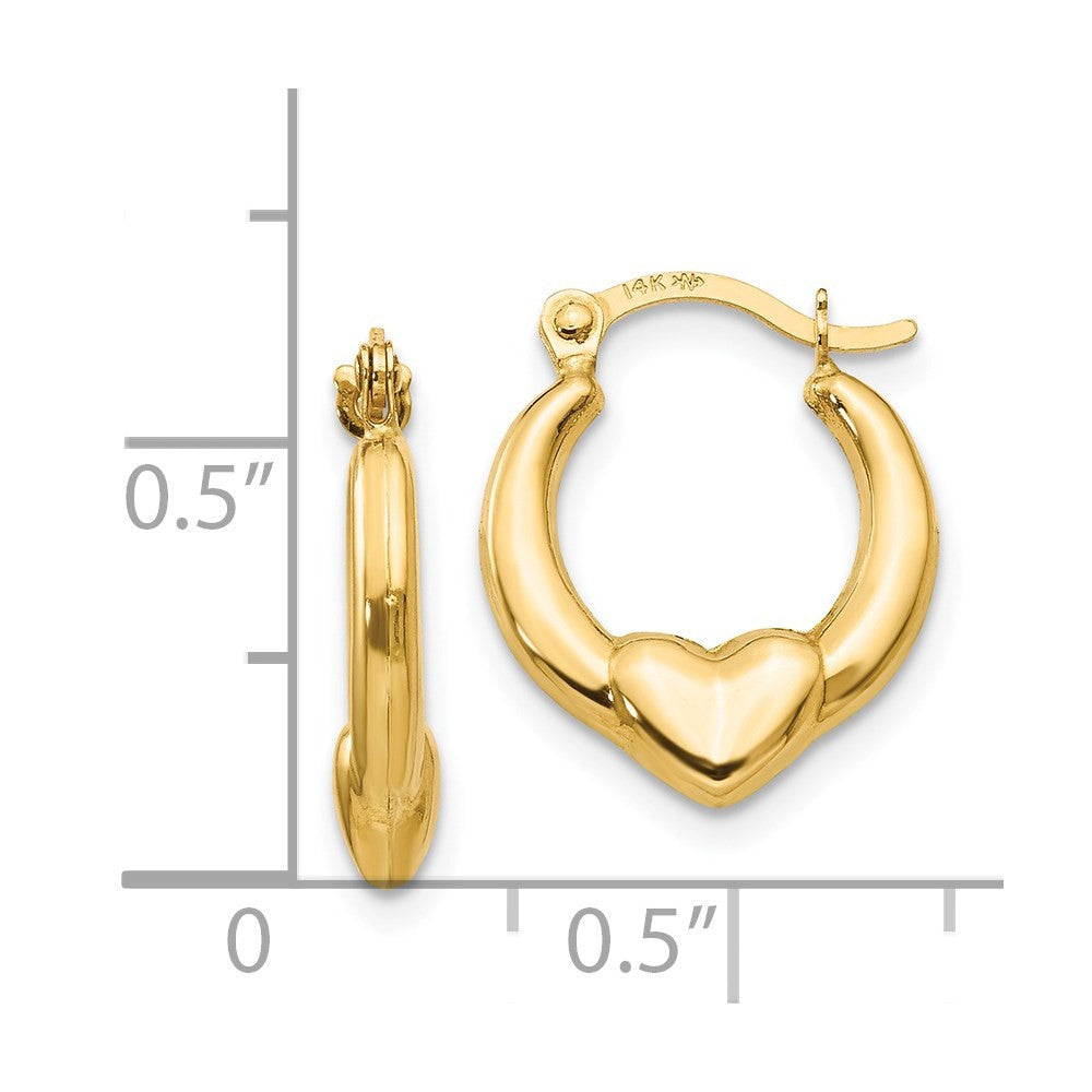 14k Yellow Gold Hollow Heart Hoop Earrings