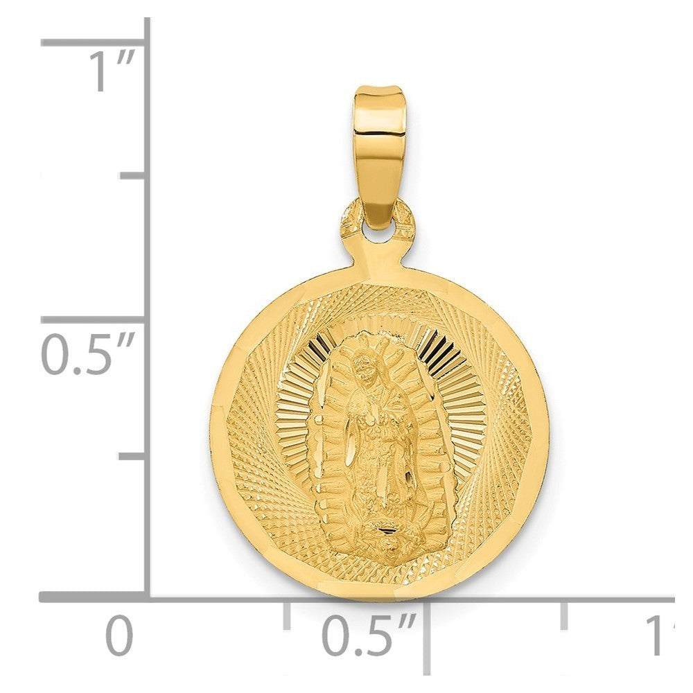 14k Yellow Gold Polished Diamond-Cut Lady Of Guadalupe Circle Pendant