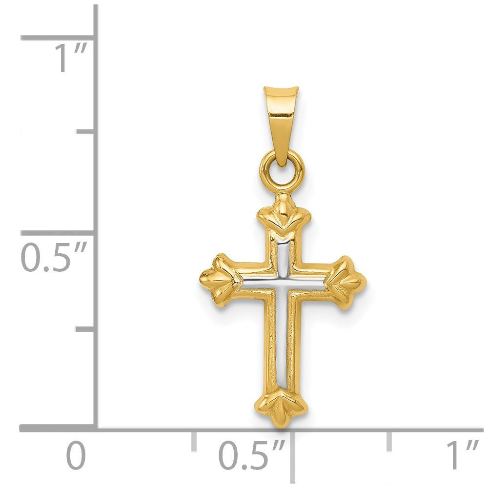 14k Yellow Gold Rhodium Hollow Cross Charm Pendant