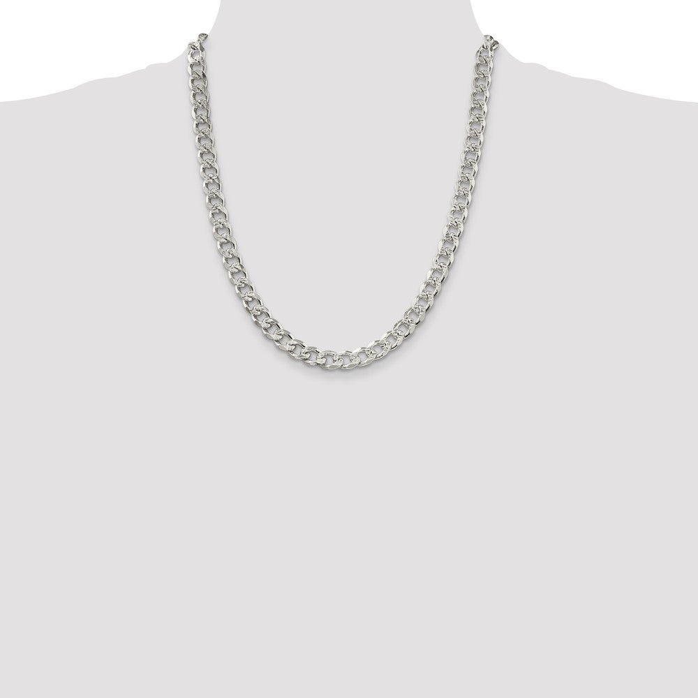 Sterling Silver 8.3mm Pav� Curb Chain Necklace 22"