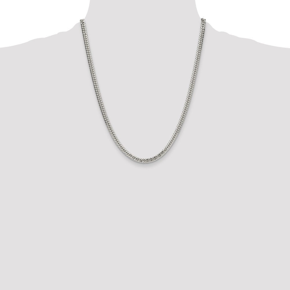 Sterling Silver Polished 4.8mm Double Diamond-cut Curb Chain Necklace 22"