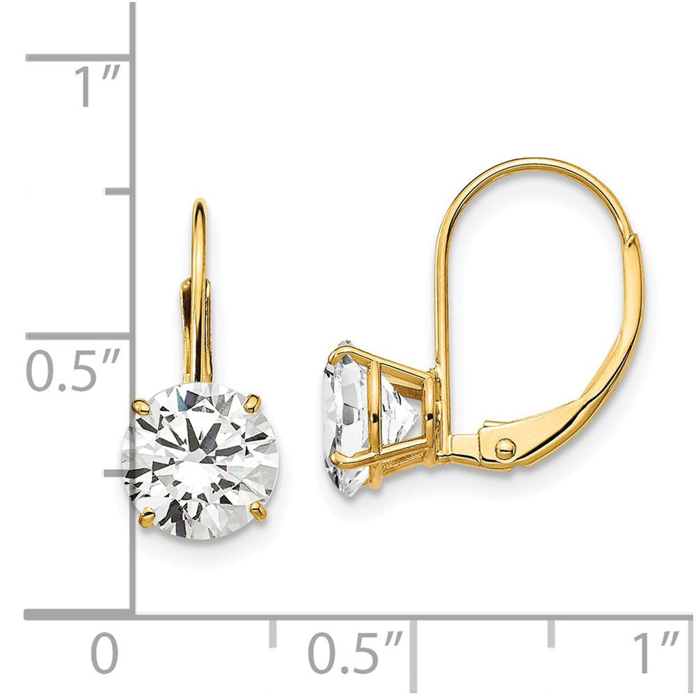 14k Yellow Gold 7mm Cubic Zirconia Leverback Drop & Dangle Earrings