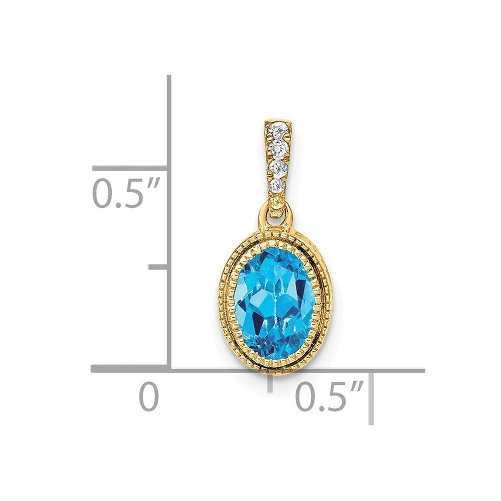 14k Yellow Gold Oval Blue Topaz and Diamond Pendant