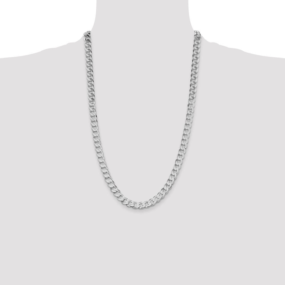 Sterling Silver Rhodium-plated 7.5mm Flat Curb Chain Necklace 26"