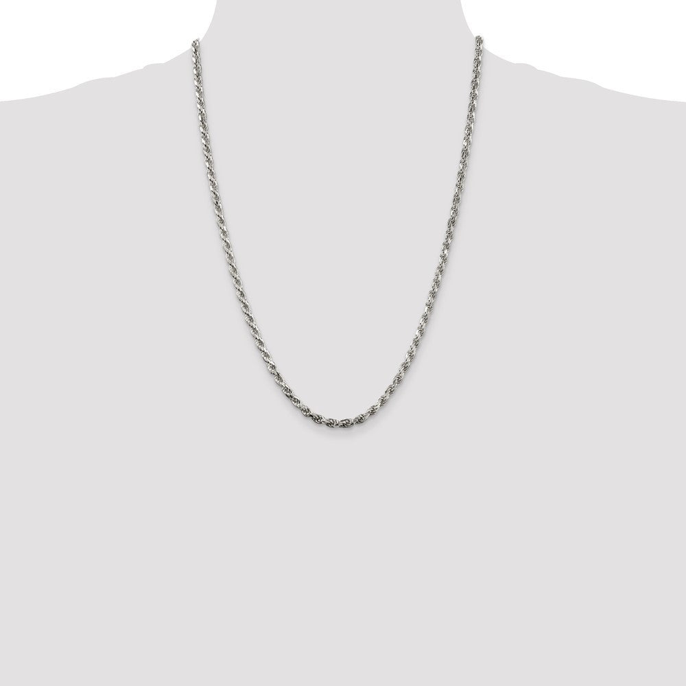 Sterling Silver 3.75mm Diamond-cut Rope Chain Necklace 24"