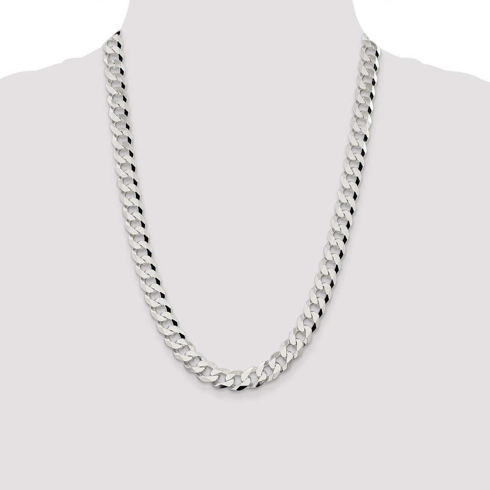 Sterling Silver 10.6mm Beveled Curb Chain Necklace 24"
