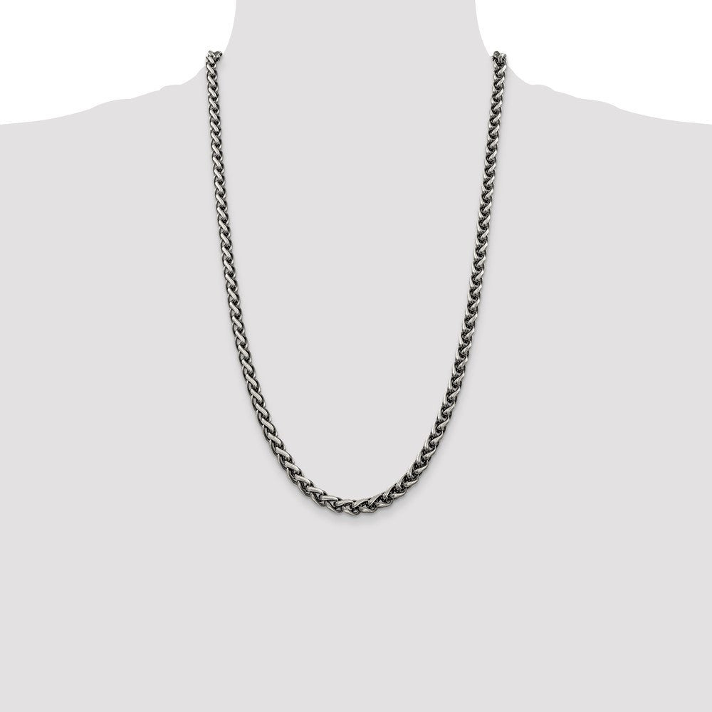 Sterling Silver Antiqued 6mm Round Spiga Chain Necklace 26"