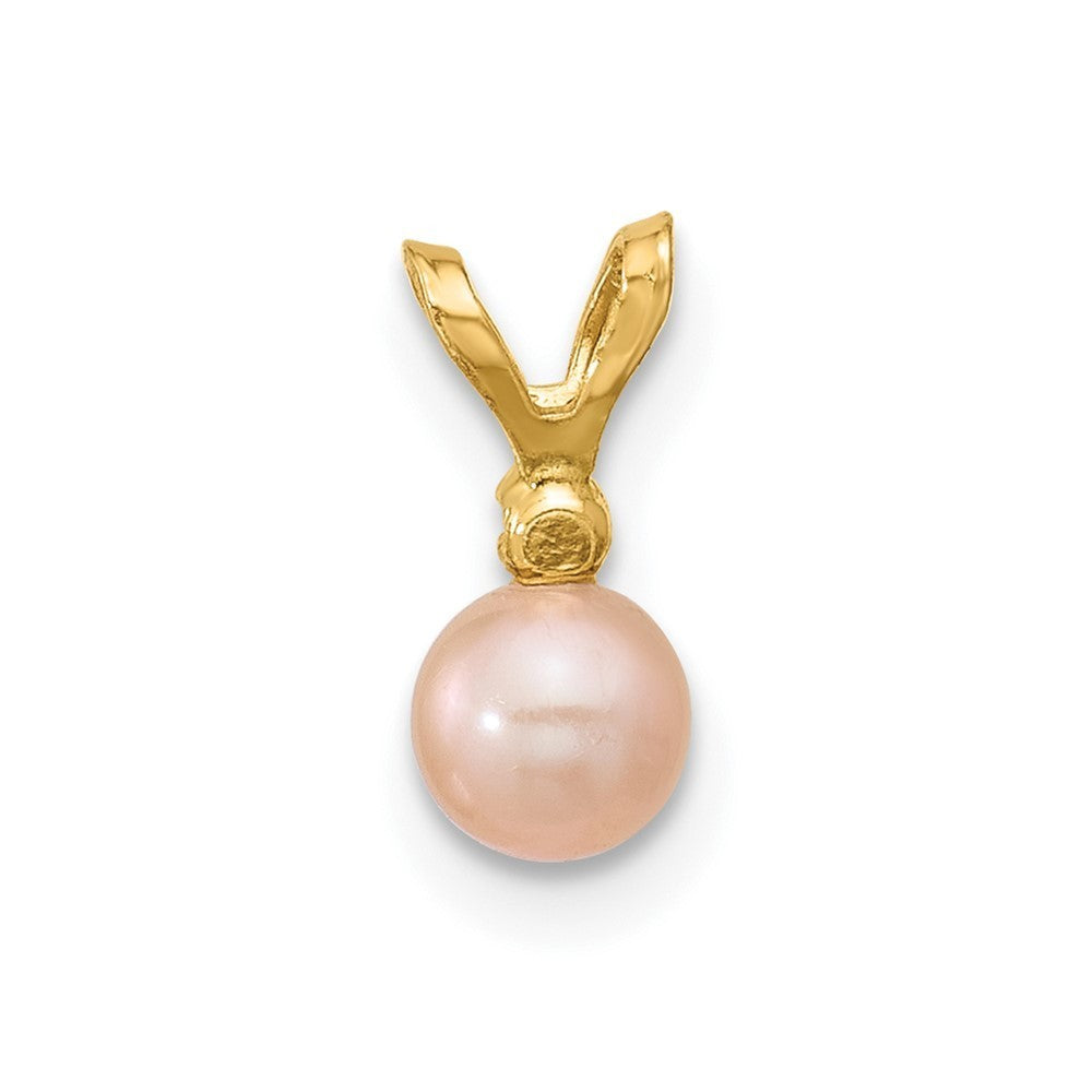 14k Yellow Gold 4-5mm Pink Freshwater Cultured Pearl and Cubic Zirconia Pendant