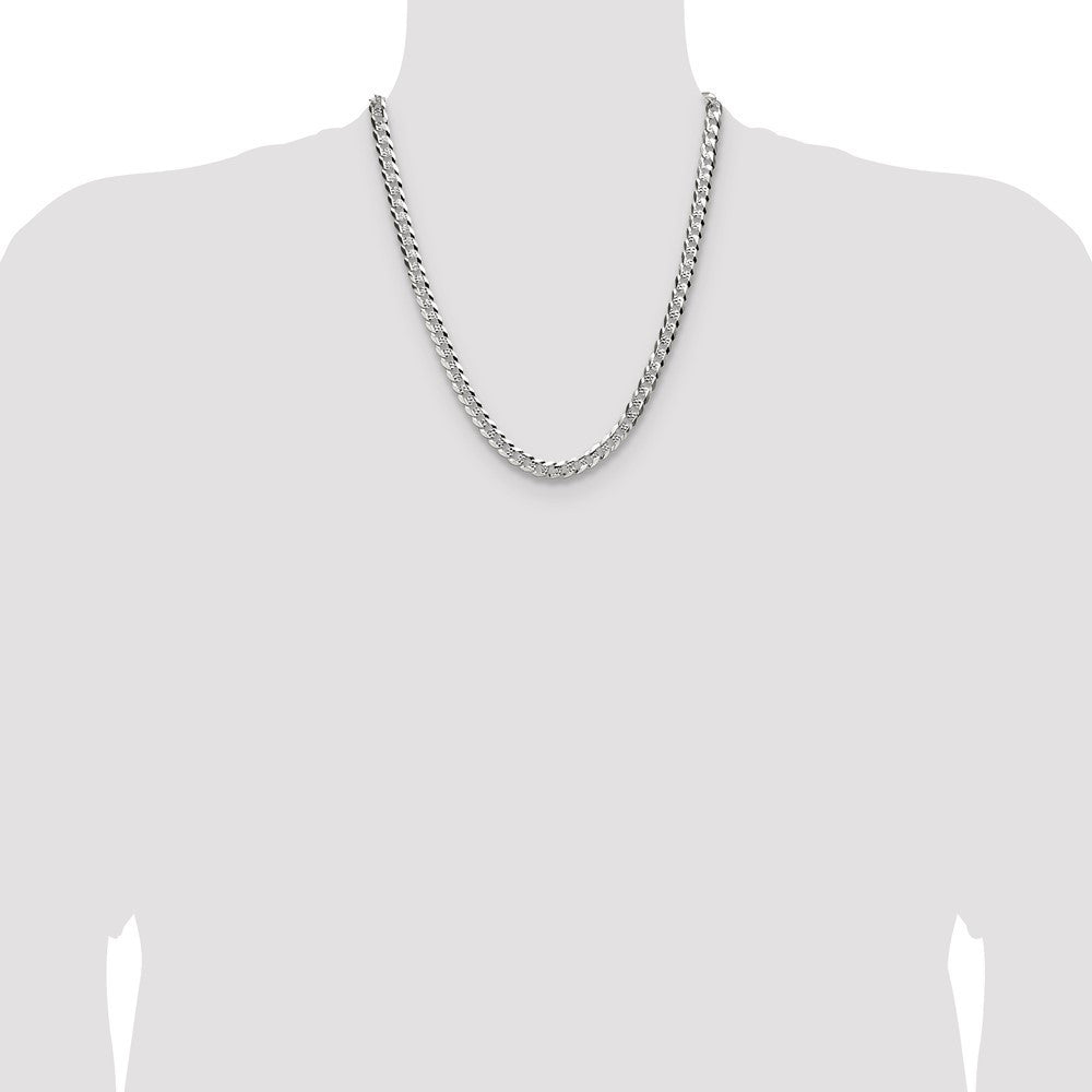 Sterling Silver 6.75mm Flat Diamond-Cut Pave Curb Chain Necklace 22"