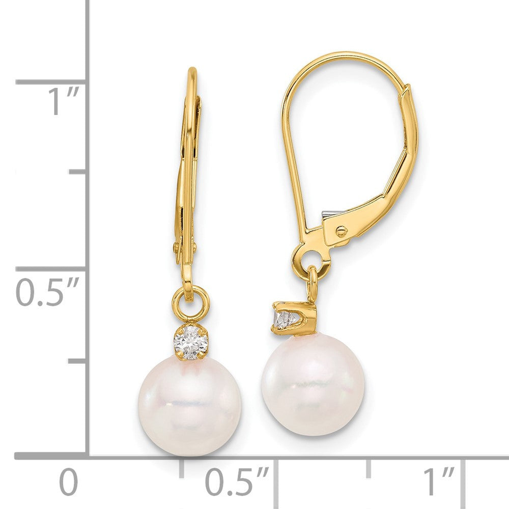 14k Yellow Gold 8mm Akoya Saltwater Cultured Pearl & Diamond Dangle Earrings