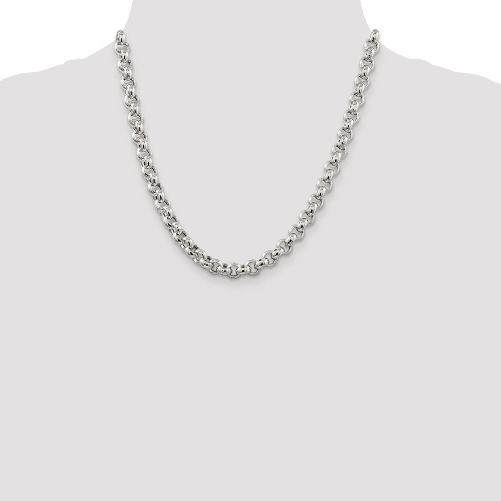 Sterling Silver 7.75mm Semi-solid Rolo Chain Necklace 20"