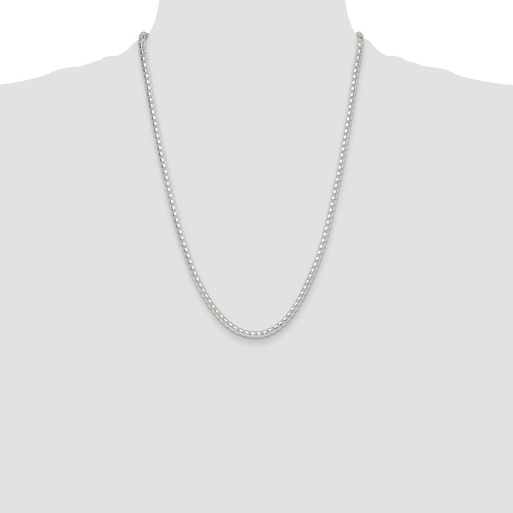 Sterling Silver Polished 4mm Round Box Chain Necklace 24"