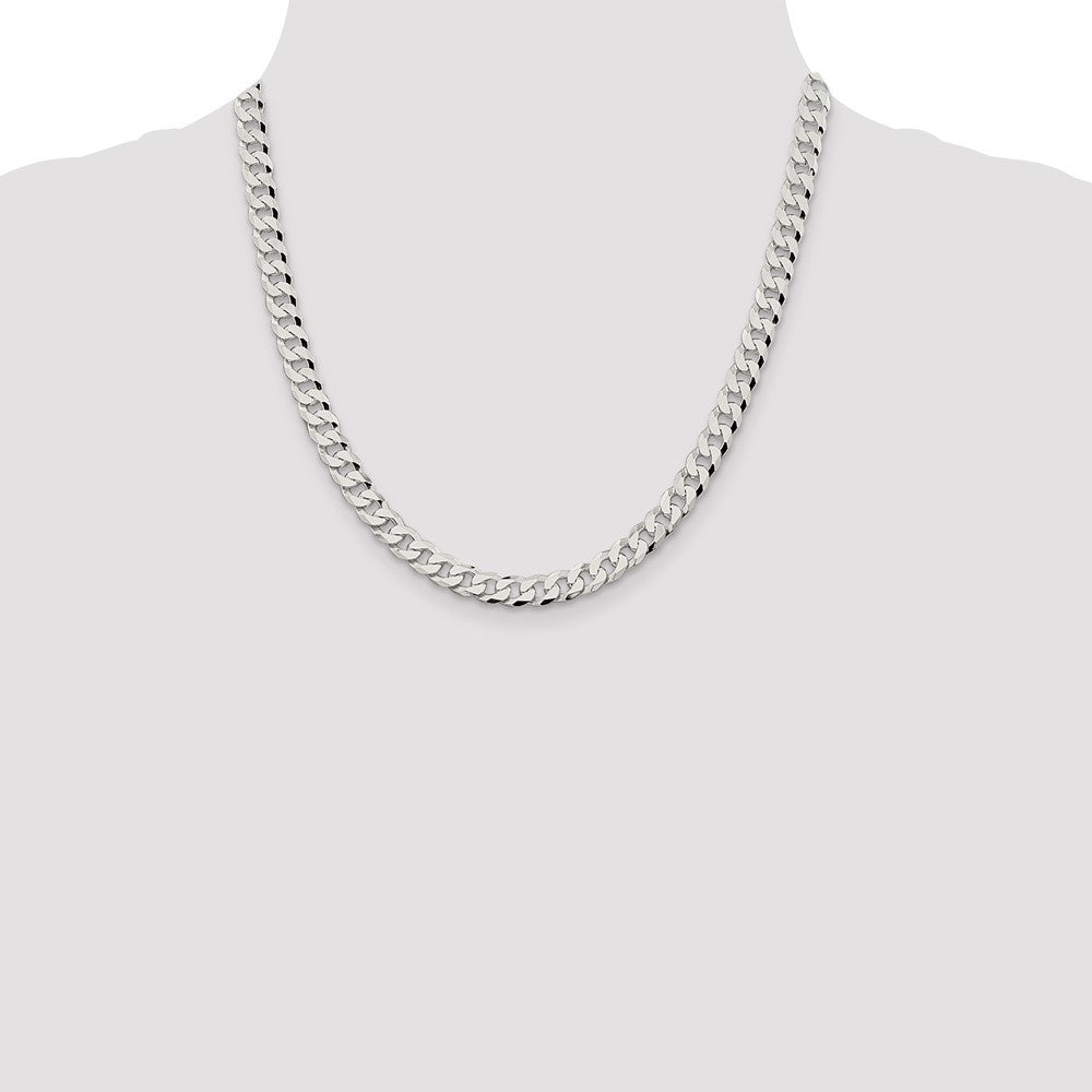 Sterling Silver 7mm Beveled Curb Chain Necklace 20"