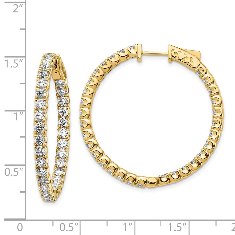 14k Yellow Gold Diamond Round Hoop w/Safety Clasp Earrings